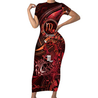 Personalised Polynesia Zodiac Scorpio Short Sleeve Bodycon Dress Galaxy Polynesian Pattern Chest Tattoo Style