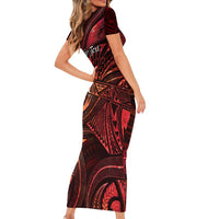 Personalised Polynesia Zodiac Scorpio Short Sleeve Bodycon Dress Galaxy Polynesian Pattern Chest Tattoo Style