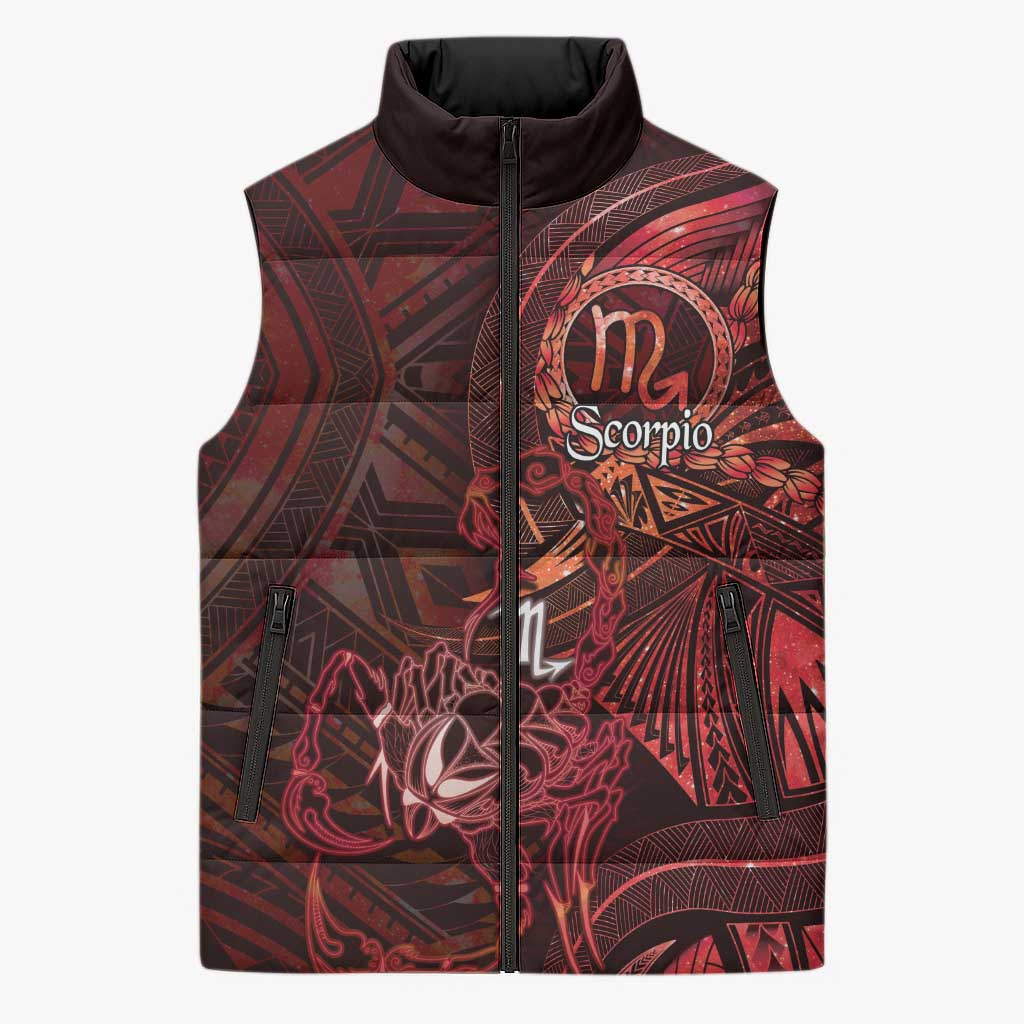 Personalised Polynesia Zodiac Scorpio Sleeveless Puffer Jacket Galaxy Polynesian Pattern Chest Tattoo Style LT14 Unisex Red - Polynesian Pride
