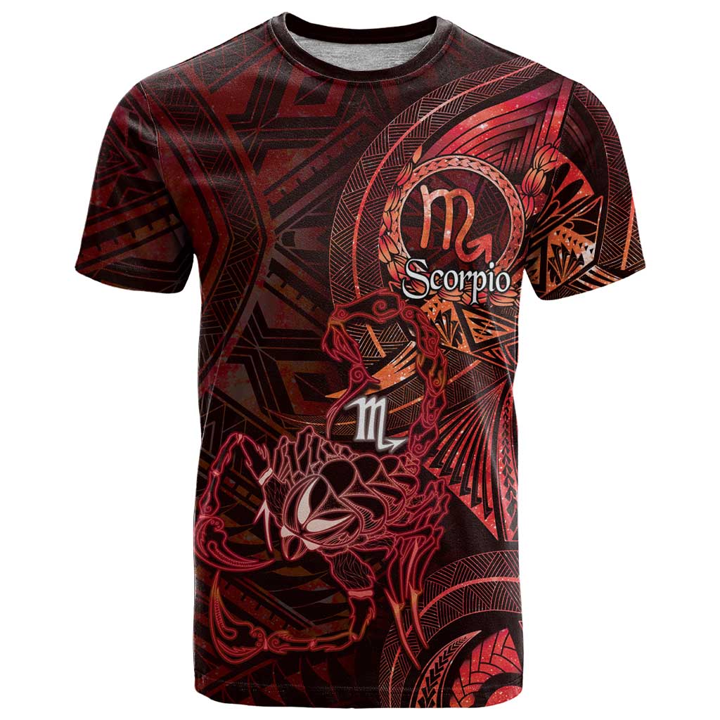 Personalised Polynesia Zodiac Scorpio T Shirt Galaxy Polynesian Pattern Chest Tattoo Style LT14 Red - Polynesian Pride