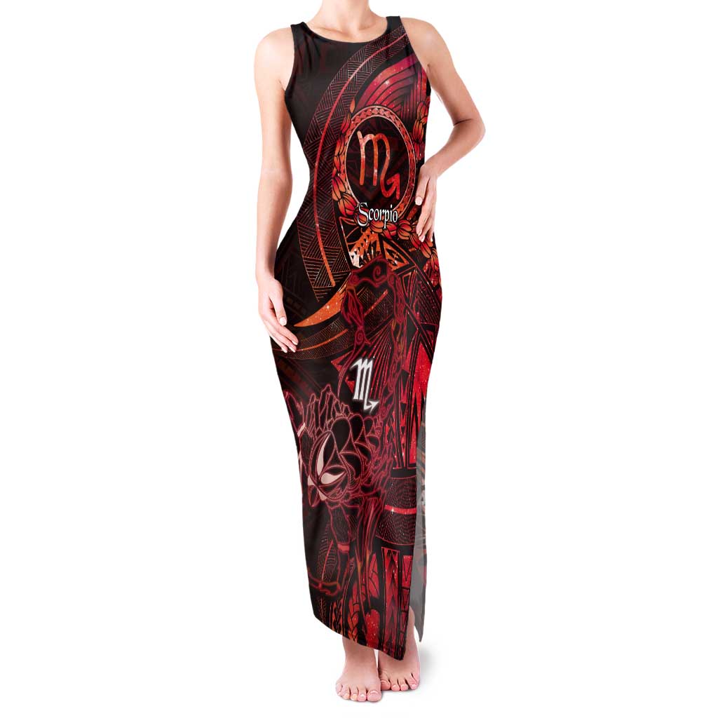 Personalised Polynesia Zodiac Scorpio Tank Maxi Dress Galaxy Polynesian Pattern Chest Tattoo Style
