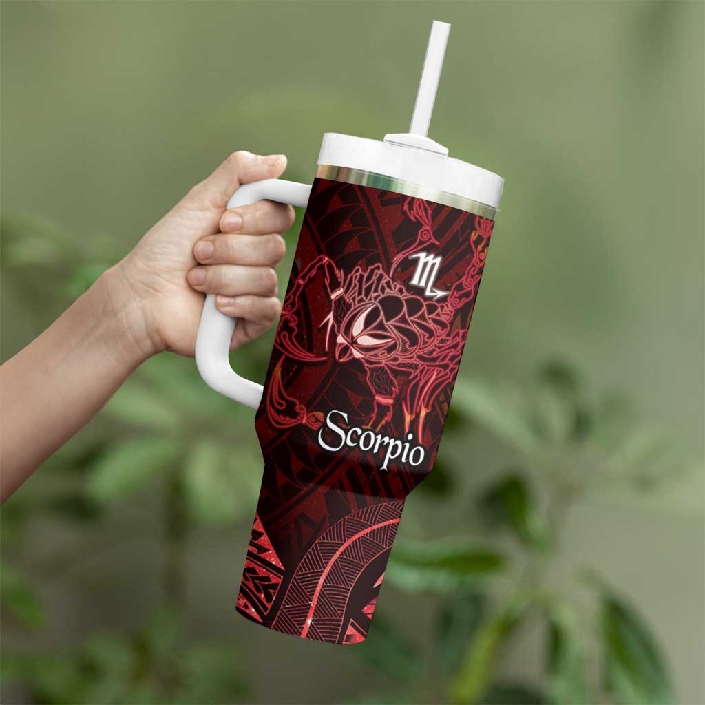Personalised Polynesia Zodiac Scorpio Tumbler With Handle Galaxy Polynesian Pattern Chest Tattoo Style LT14 - Polynesian Pride