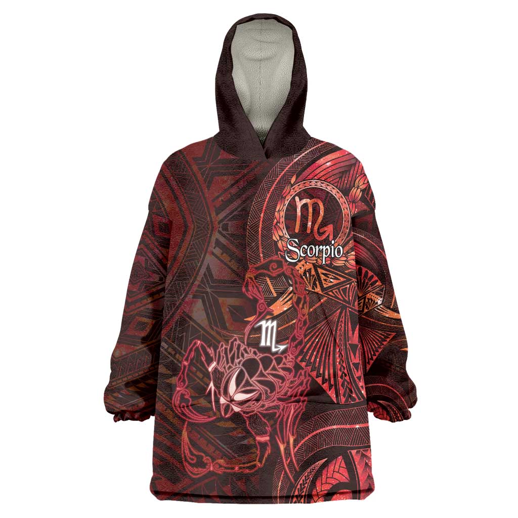 Personalised Polynesia Zodiac Scorpio Wearable Blanket Hoodie Galaxy Polynesian Pattern Chest Tattoo Style LT14 One Size Red - Polynesian Pride
