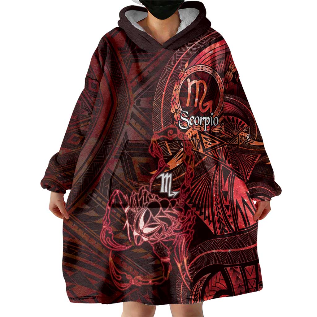 Personalised Polynesia Zodiac Scorpio Wearable Blanket Hoodie Galaxy Polynesian Pattern Chest Tattoo Style LT14 - Polynesian Pride