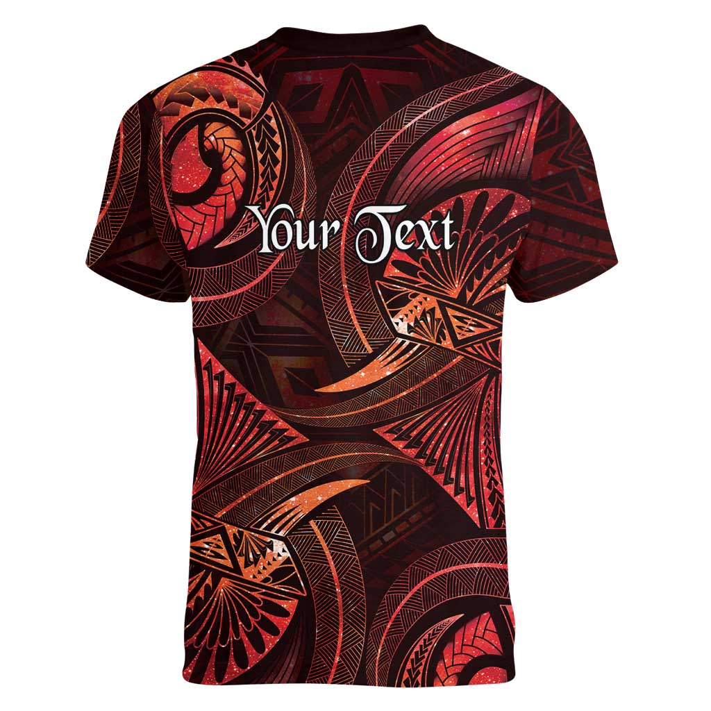 Personalised Polynesia Zodiac Scorpio Women V-Neck T-Shirt Galaxy Polynesian Pattern Chest Tattoo Style