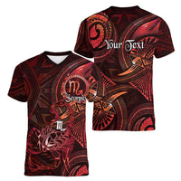 Personalised Polynesia Zodiac Scorpio Women V-Neck T-Shirt Galaxy Polynesian Pattern Chest Tattoo Style