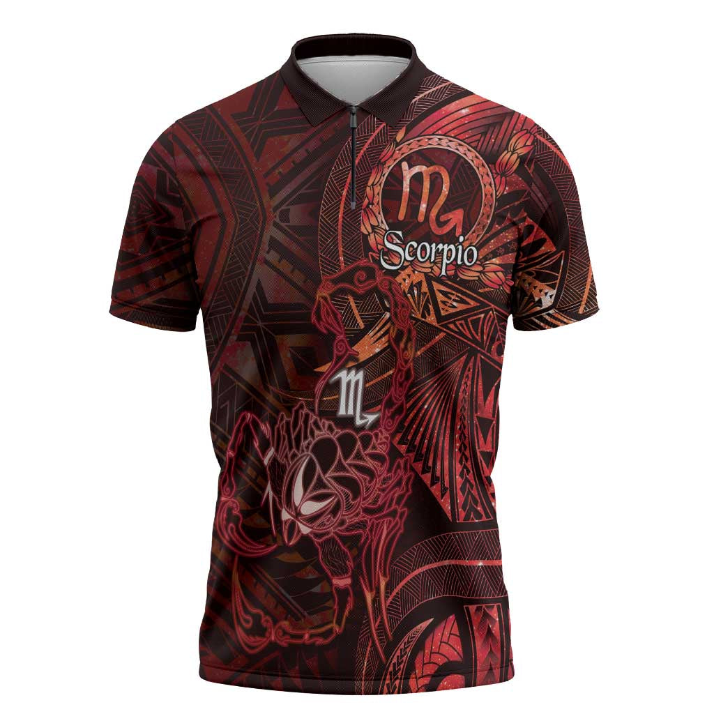 Personalised Polynesia Zodiac Scorpio Zipper Polo Shirt Galaxy Polynesian Pattern Chest Tattoo Style