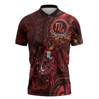 Personalised Polynesia Zodiac Scorpio Zipper Polo Shirt Galaxy Polynesian Pattern Chest Tattoo Style