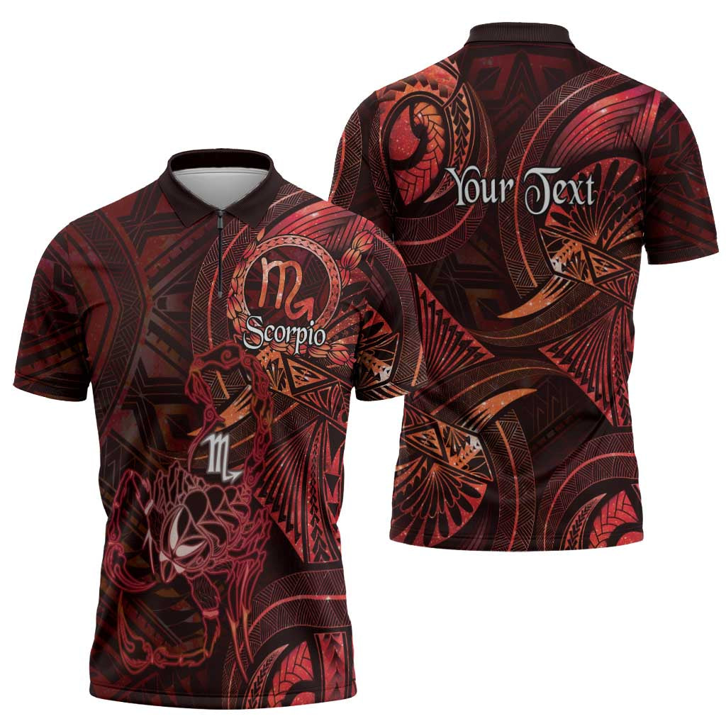 Personalised Polynesia Zodiac Scorpio Zipper Polo Shirt Galaxy Polynesian Pattern Chest Tattoo Style