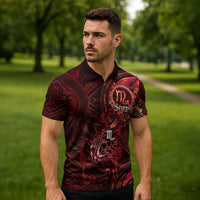 Personalised Polynesia Zodiac Scorpio Zipper Polo Shirt Galaxy Polynesian Pattern Chest Tattoo Style