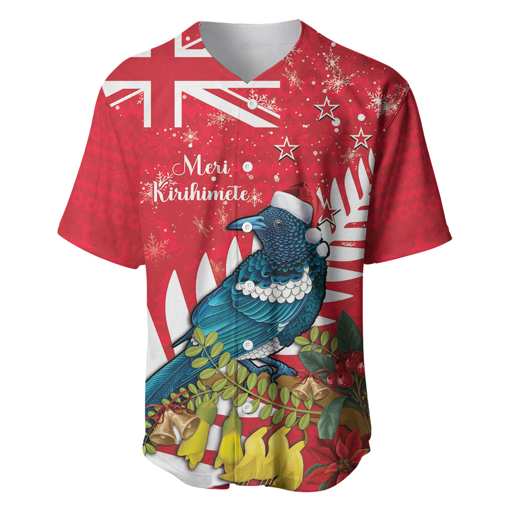 New Zealand Christmas In July Baseball Jersey Tui Bird With Kowhai Meri Kirihimete