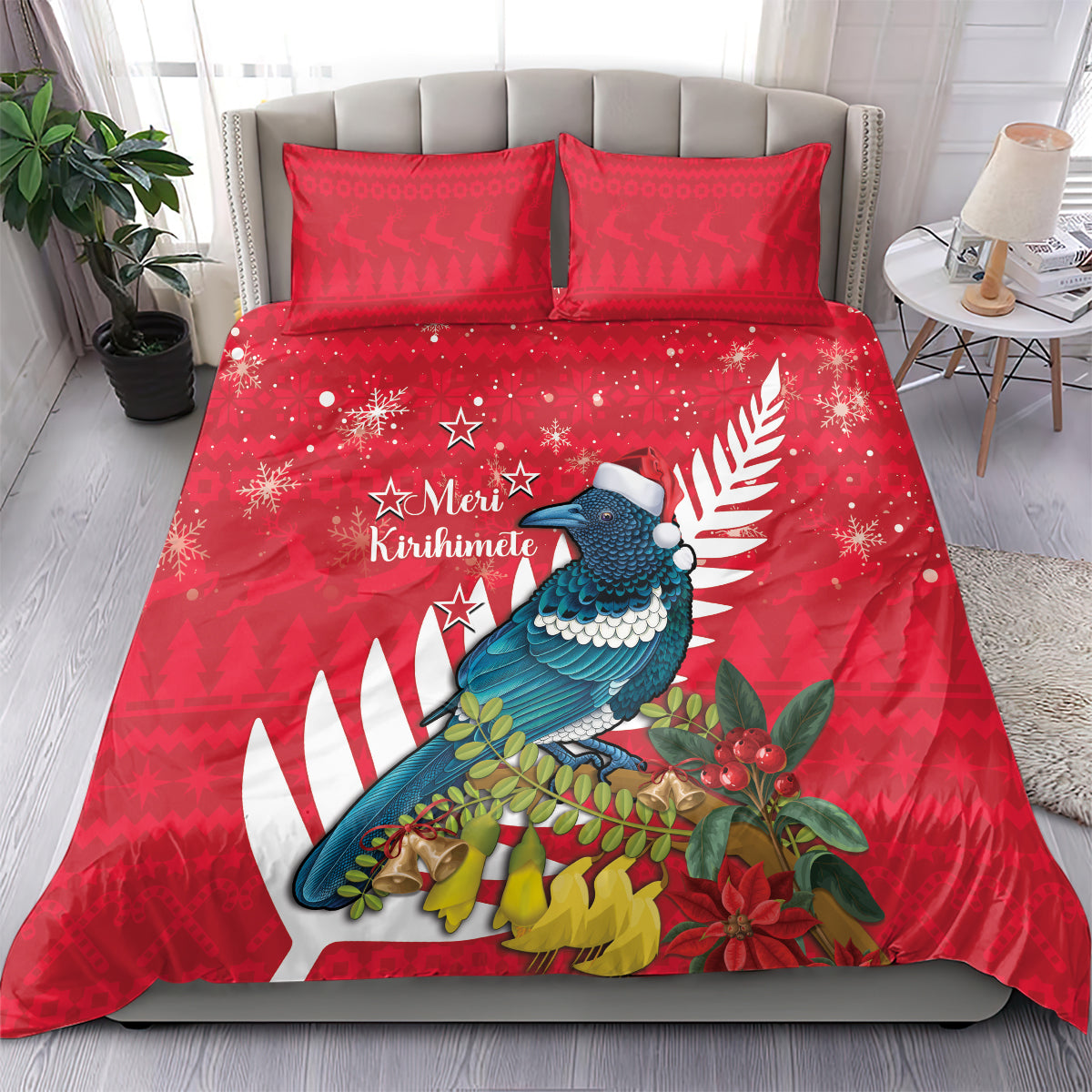 New Zealand Christmas In July Bedding Set Tui Bird With Kowhai Meri Kirihimete
