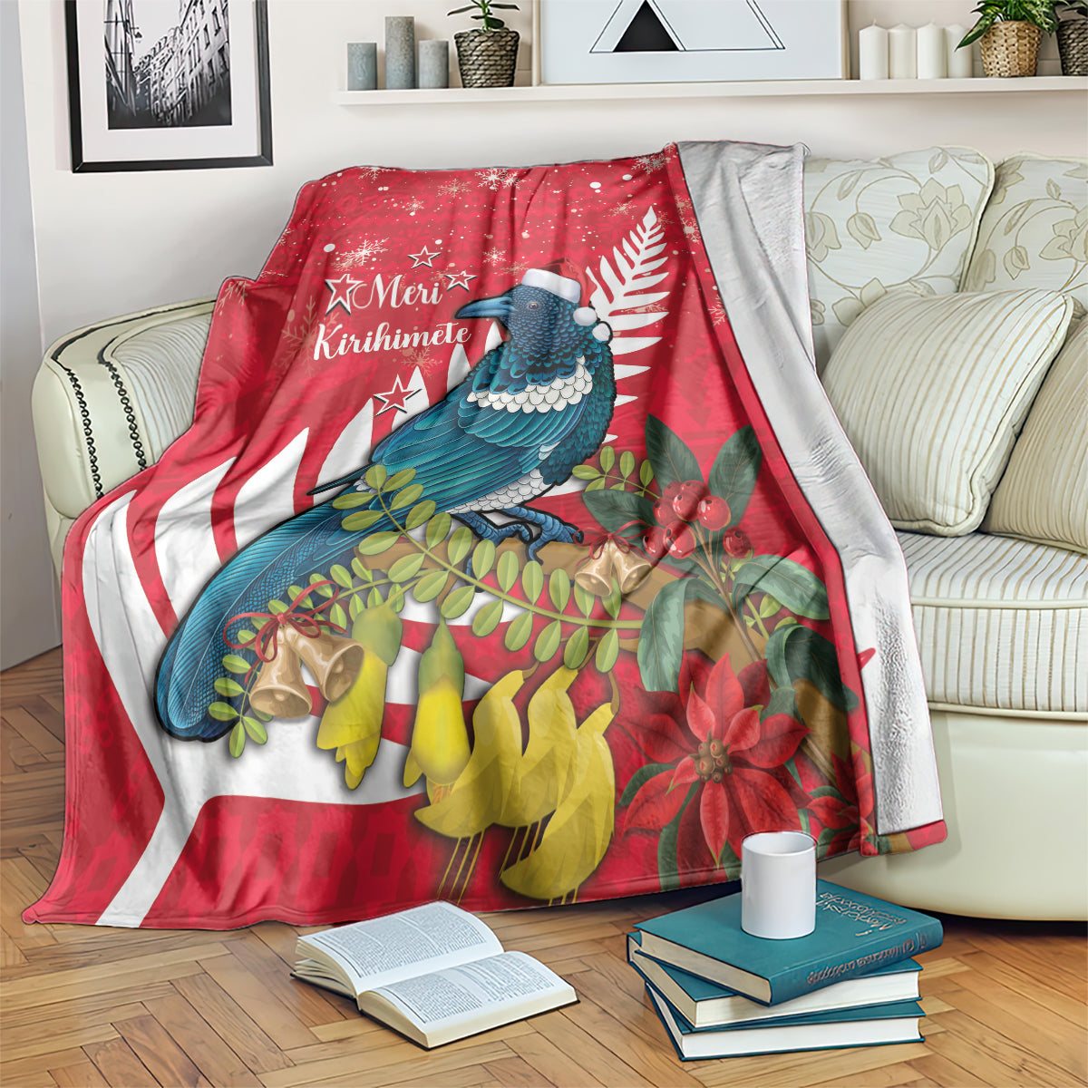 New Zealand Christmas In July Blanket Tui Bird With Kowhai Meri Kirihimete