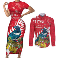 New Zealand Christmas In July Couples Matching Short Sleeve Bodycon Dress and Long Sleeve Button Shirt Tui Bird With Kowhai Meri Kirihimete