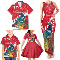 New Zealand Christmas In July Family Matching Tank Maxi Dress and Hawaiian Shirt Tui Bird With Kowhai Meri Kirihimete