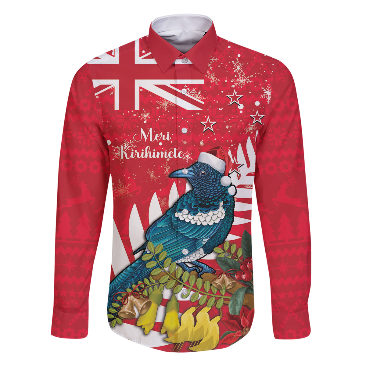 New Zealand Christmas In July Family Matching Tank Maxi Dress and Hawaiian Shirt Tui Bird With Kowhai Meri Kirihimete