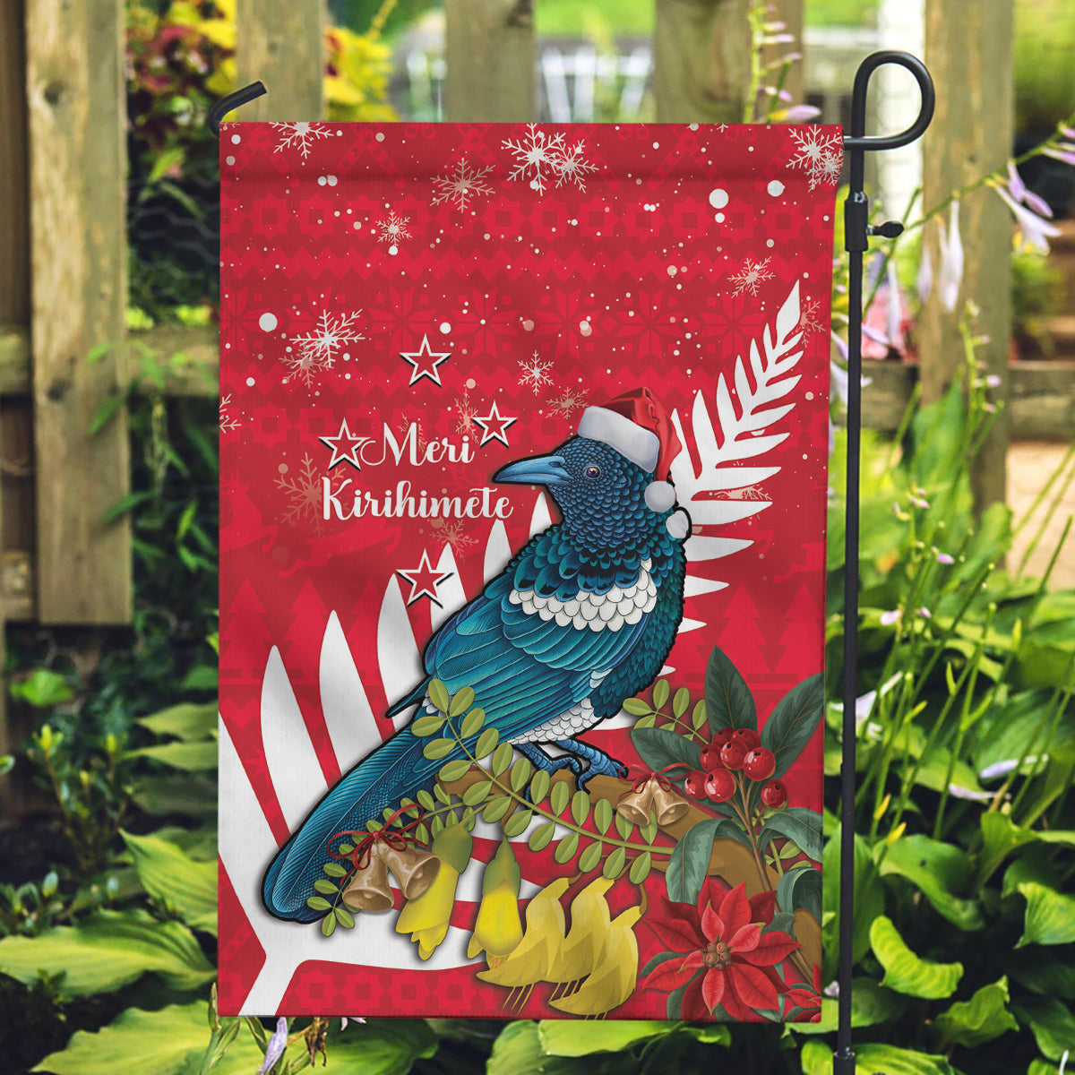 New Zealand Christmas In July Garden Flag Tui Bird With Kowhai Meri Kirihimete