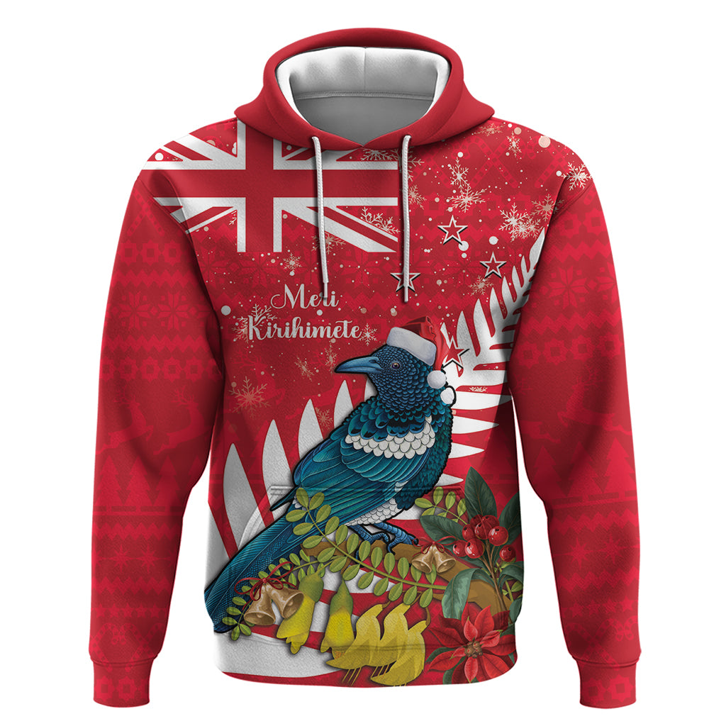 New Zealand Christmas In July Hoodie Tui Bird With Kowhai Meri Kirihimete