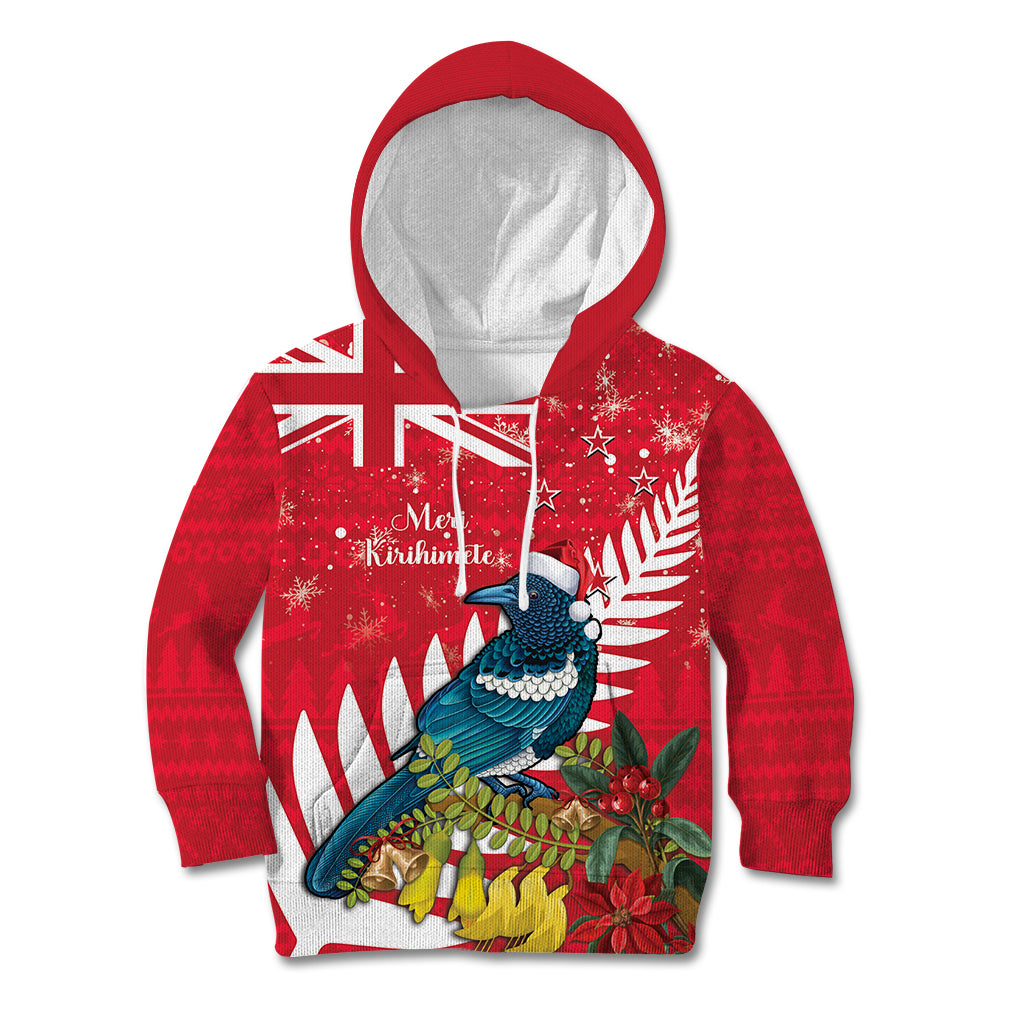 New Zealand Christmas In July Kid Hoodie Tui Bird With Kowhai Meri Kirihimete LT14