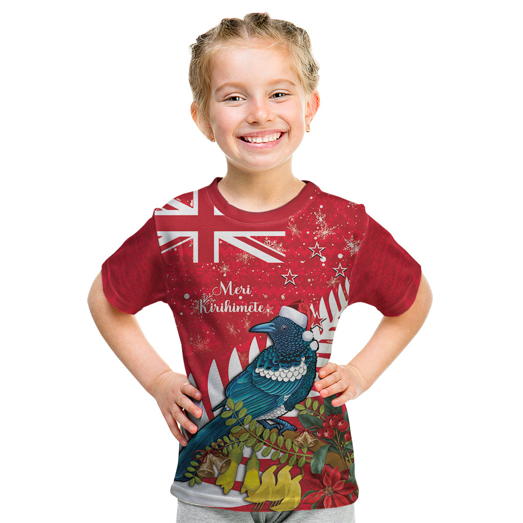 New Zealand Christmas In July Kid T Shirt Tui Bird With Kowhai Meri Kirihimete