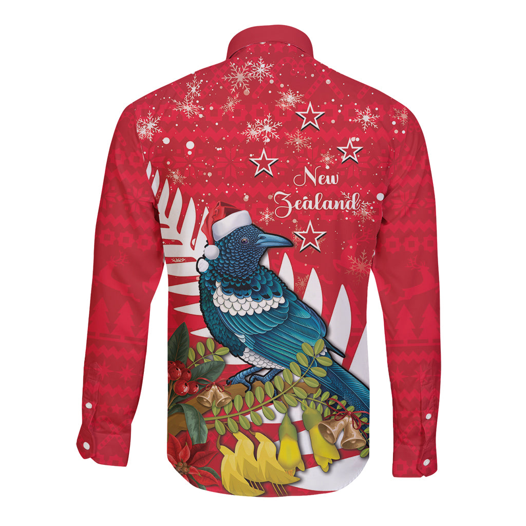 New Zealand Christmas In July Long Sleeve Button Shirt Tui Bird With Kowhai Meri Kirihimete