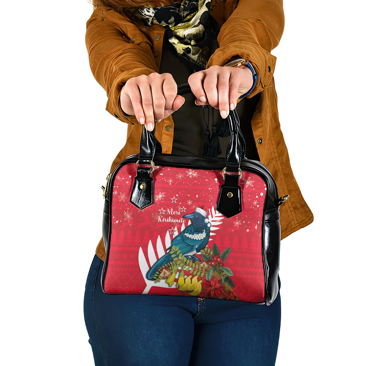 New Zealand Christmas In July Shoulder Handbag Tui Bird With Kowhai Meri Kirihimete