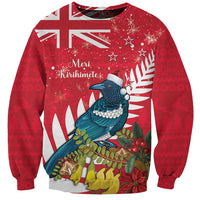 New Zealand Christmas In July Sweatshirt Tui Bird With Kowhai Meri Kirihimete