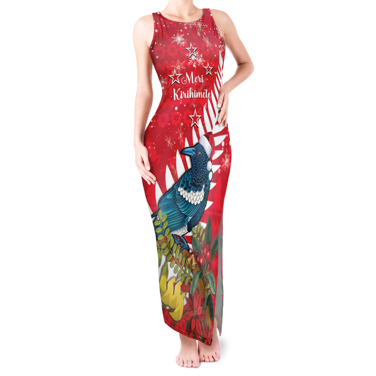 New Zealand Christmas In July Tank Maxi Dress Tui Bird With Kowhai Meri Kirihimete