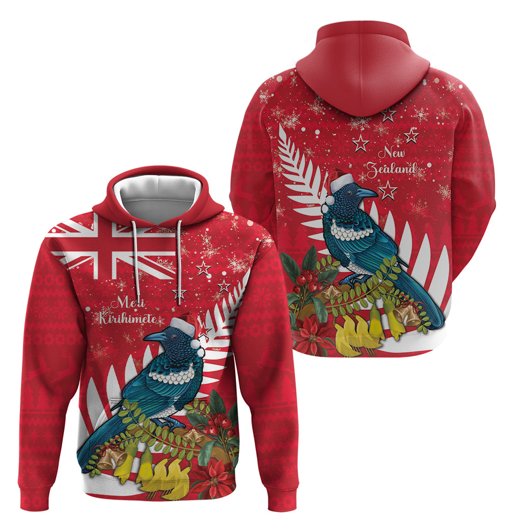 New Zealand Christmas In July Zip Hoodie Tui Bird With Kowhai Meri Kirihimete