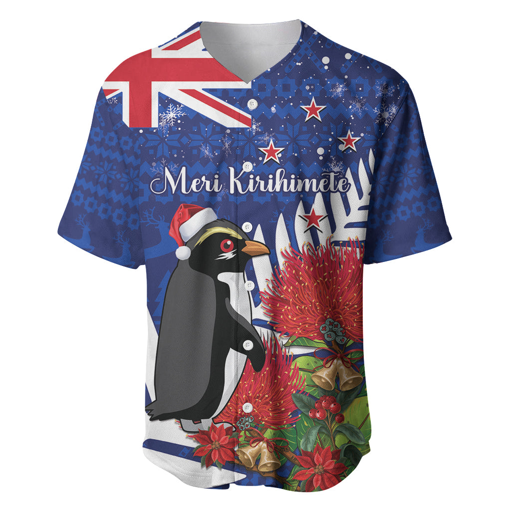 New Zealand Christmas In July Baseball Jersey Fiordland Penguin With Pohutukawa Flower