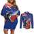 New Zealand Christmas In July Couples Matching Off Shoulder Short Dress and Long Sleeve Button Shirt Fiordland Penguin With Pohutukawa Flower