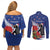 New Zealand Christmas In July Couples Matching Off Shoulder Short Dress and Long Sleeve Button Shirt Fiordland Penguin With Pohutukawa Flower