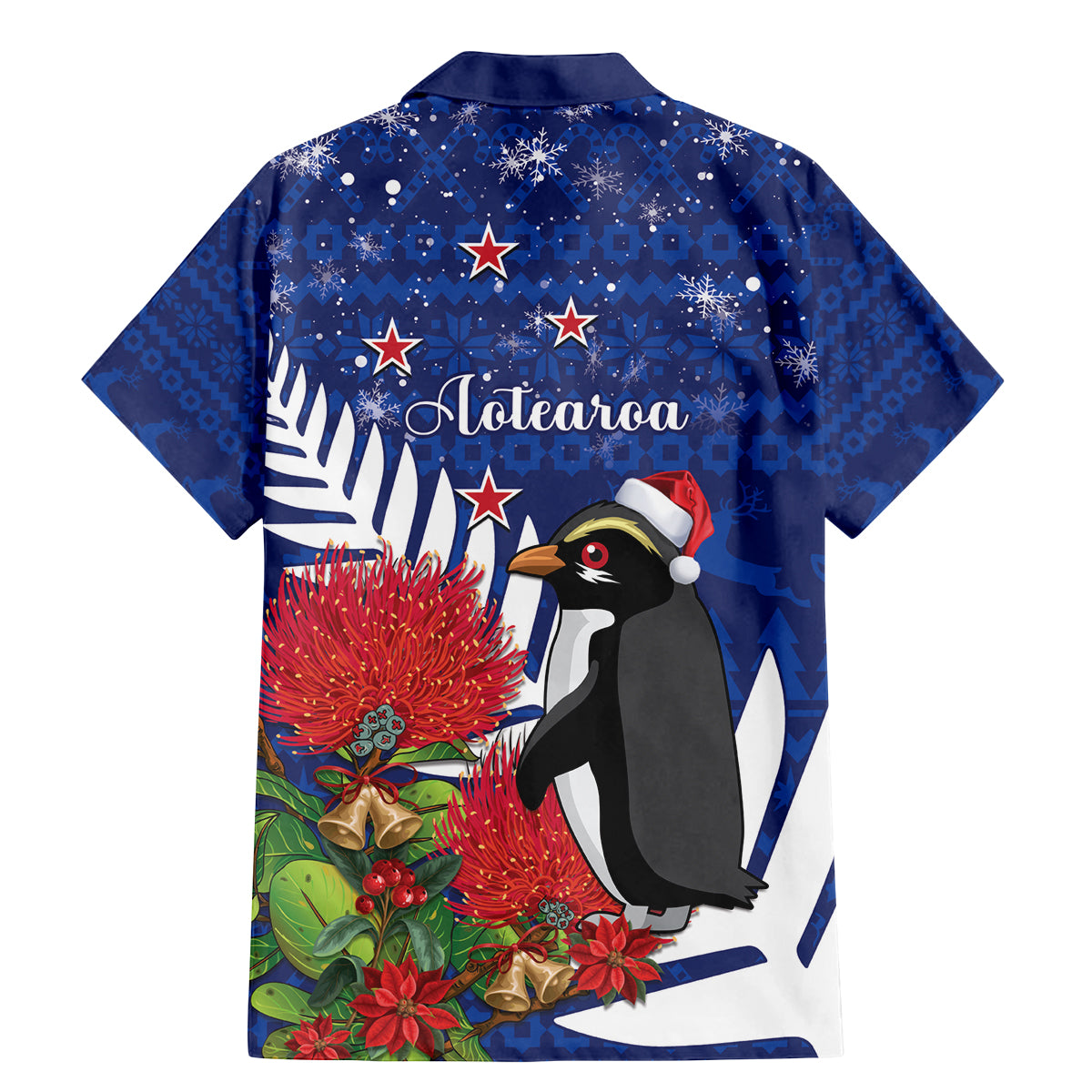 New Zealand Christmas In July Family Matching Mermaid Dress and Hawaiian Shirt Fiordland Penguin With Pohutukawa Flower