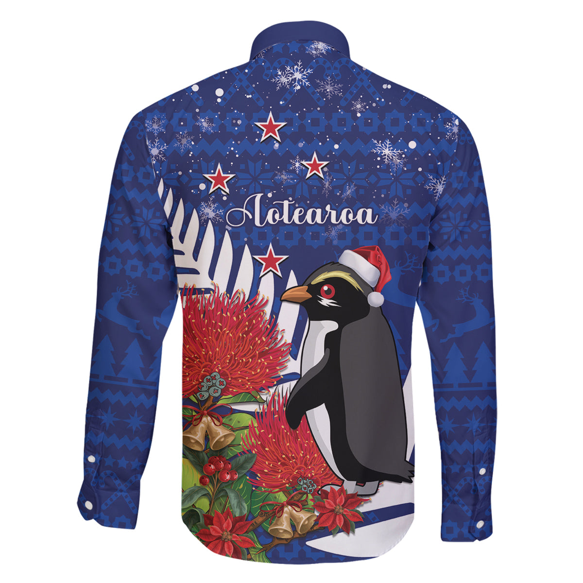 New Zealand Christmas In July Family Matching Off Shoulder Short Dress and Hawaiian Shirt Fiordland Penguin With Pohutukawa Flower