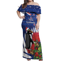 New Zealand Christmas In July Off Shoulder Maxi Dress Fiordland Penguin With Pohutukawa Flower