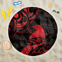 New Zealand Tui Bird Beach Blanket Aotearoa Maori Pattern - Red LT14 One Size 150cm Red - Polynesian Pride