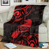 New Zealand Tui Bird Blanket Aotearoa Maori Pattern - Red LT14 - Polynesian Pride
