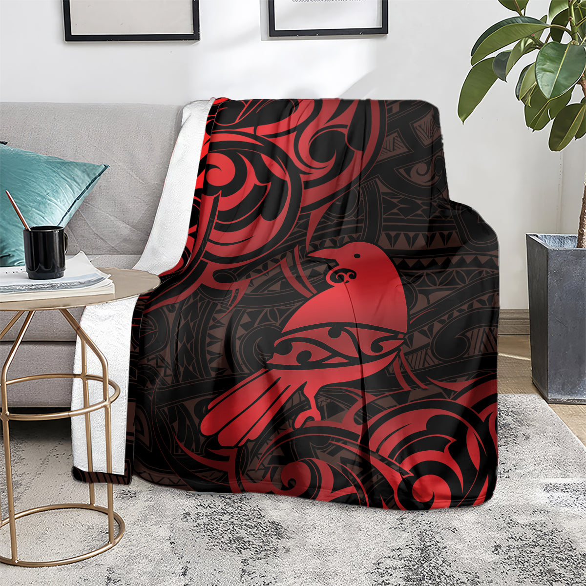 New Zealand Tui Bird Blanket Aotearoa Maori Pattern - Red LT14 - Polynesian Pride