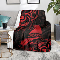 New Zealand Tui Bird Blanket Aotearoa Maori Pattern - Red LT14 - Polynesian Pride