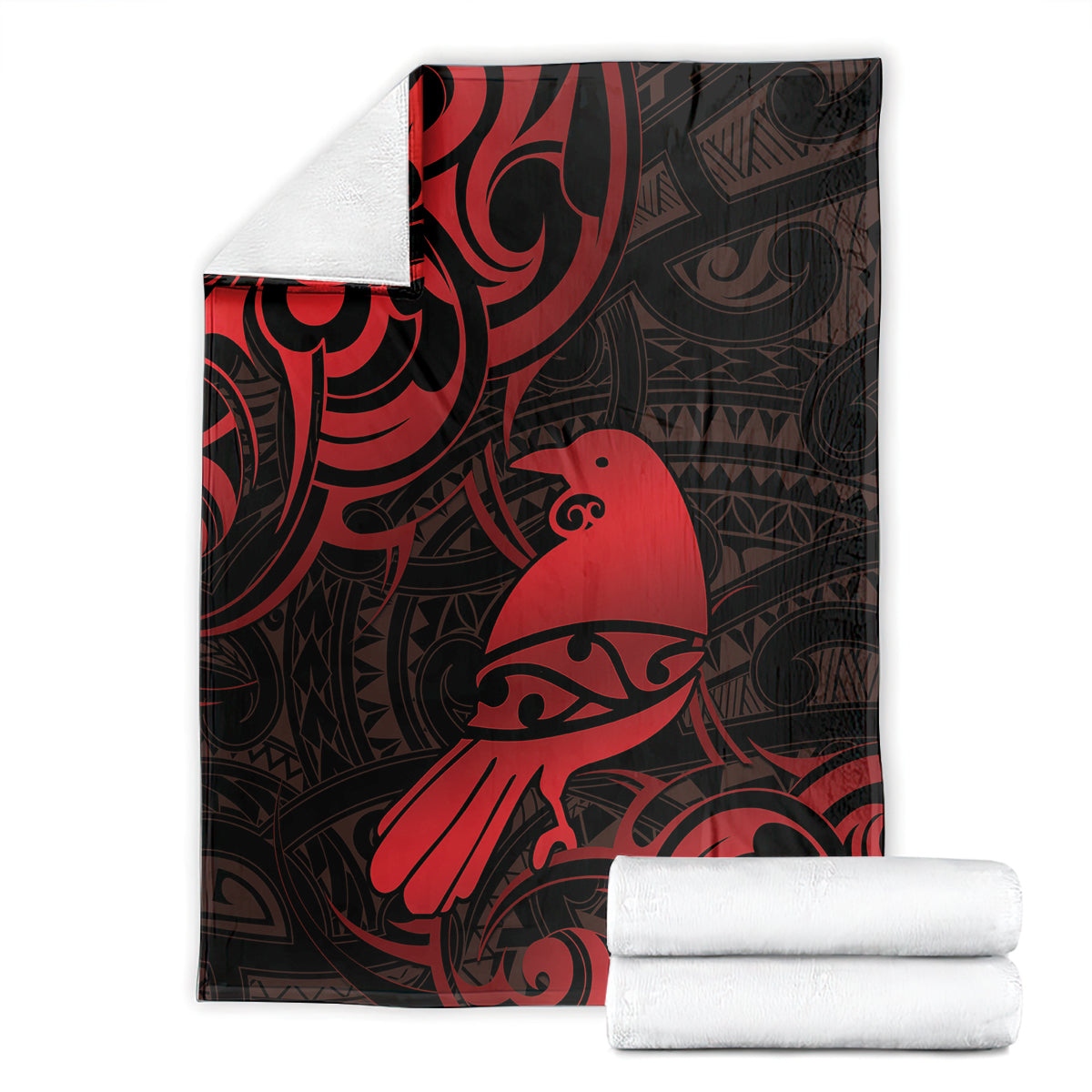 New Zealand Tui Bird Blanket Aotearoa Maori Pattern - Red LT14 - Polynesian Pride