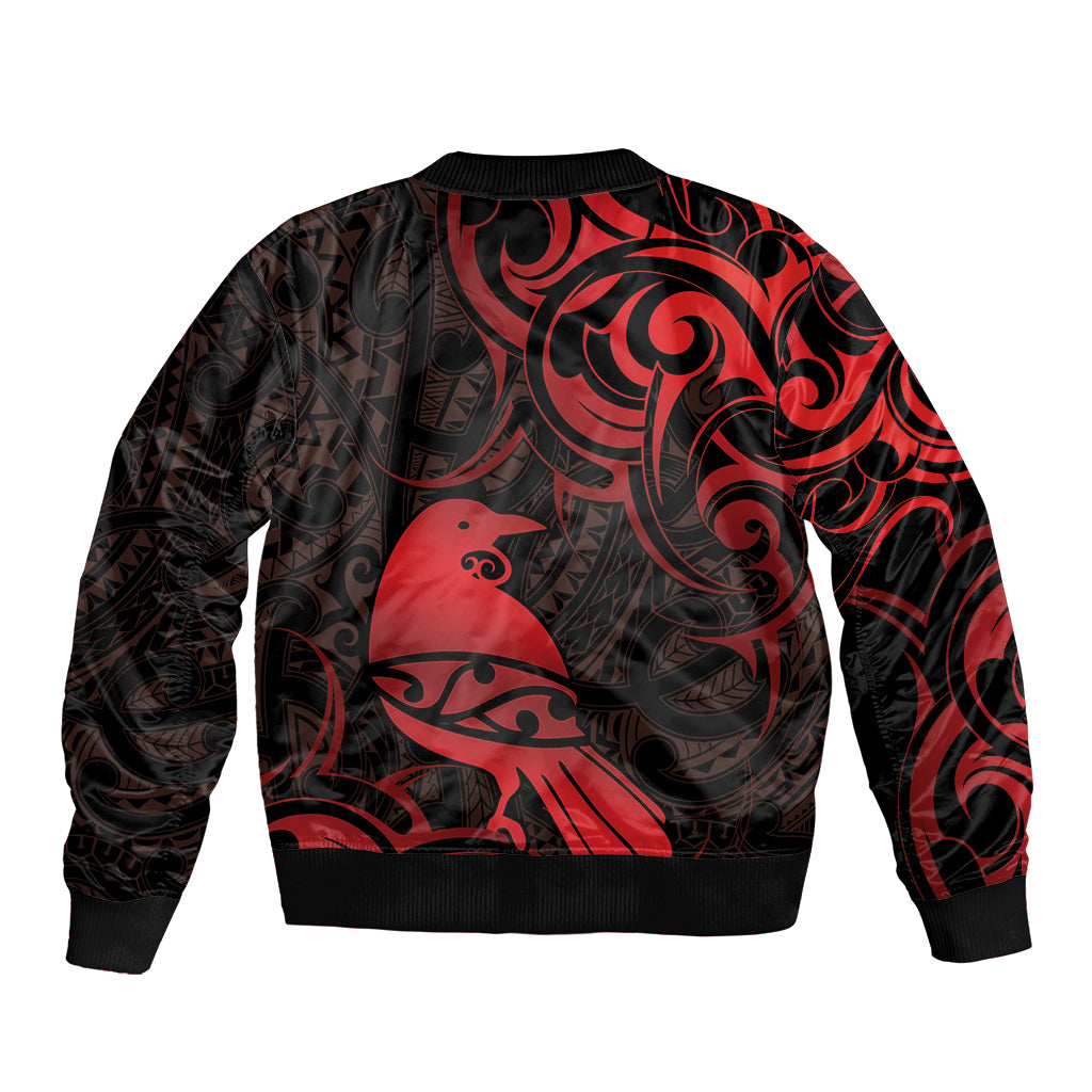 New Zealand Tui Bird Bomber Jacket Aotearoa Maori Pattern - Red LT14 - Polynesian Pride