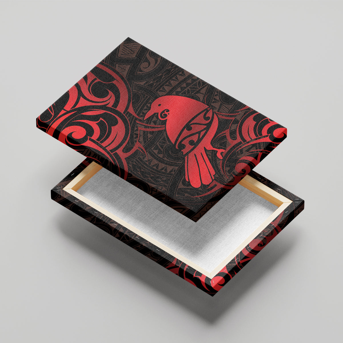 New Zealand Tui Bird Canvas Wall Art Aotearoa Maori Pattern - Red LT14 - Polynesian Pride