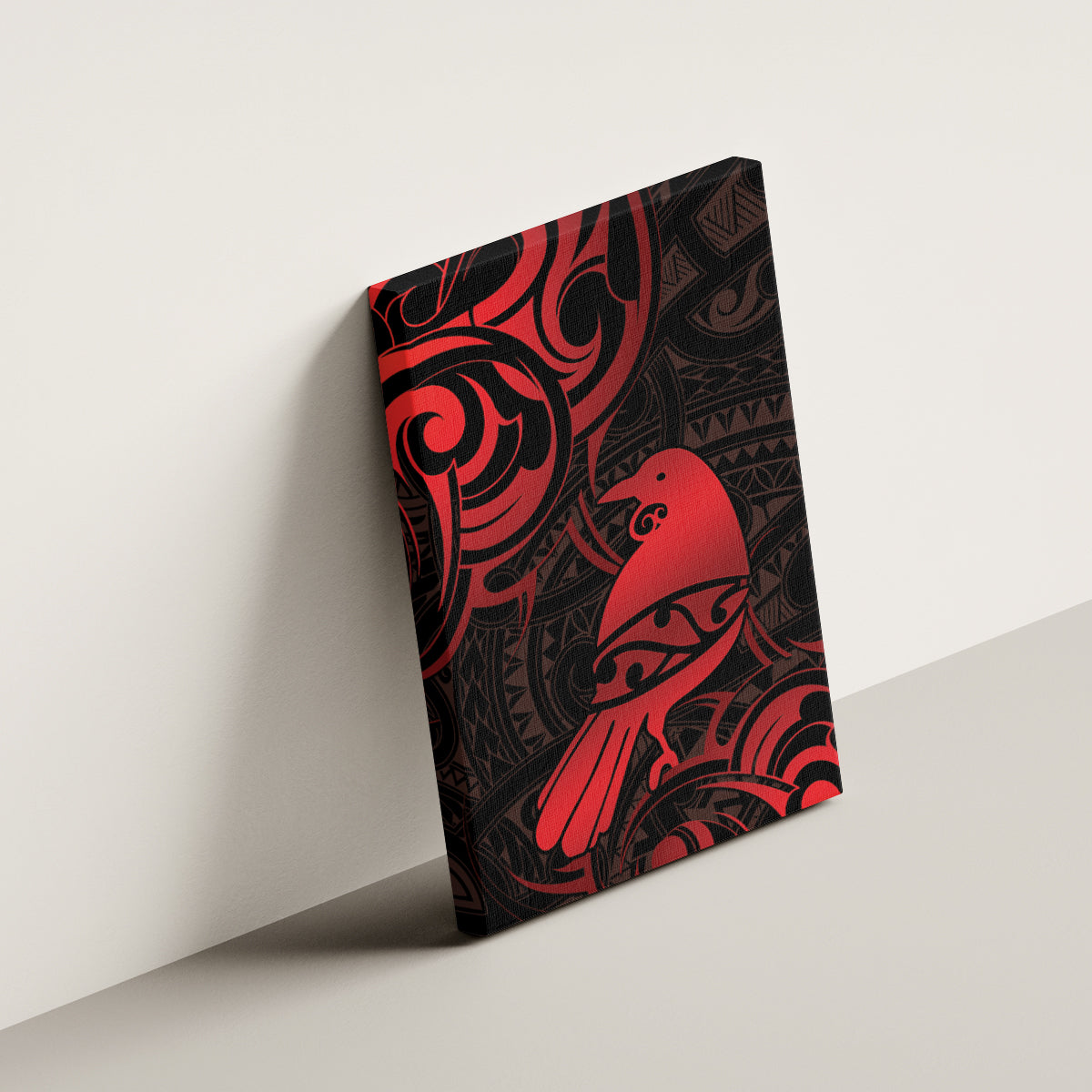 New Zealand Tui Bird Canvas Wall Art Aotearoa Maori Pattern - Red LT14 - Polynesian Pride