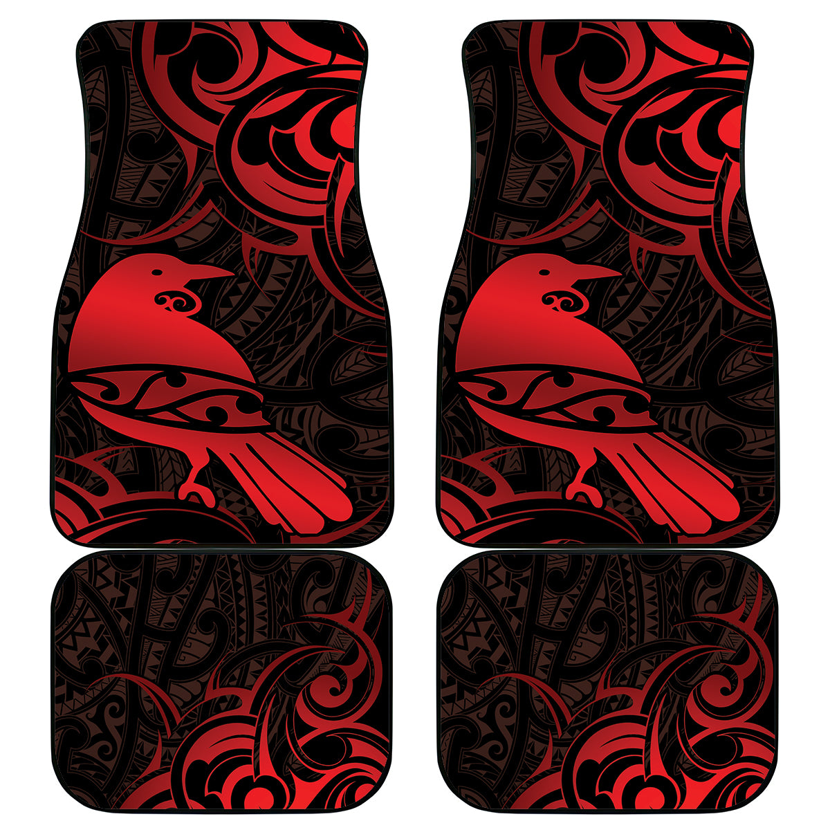 New Zealand Tui Bird Car Mats Aotearoa Maori Pattern - Red LT14 - Polynesian Pride