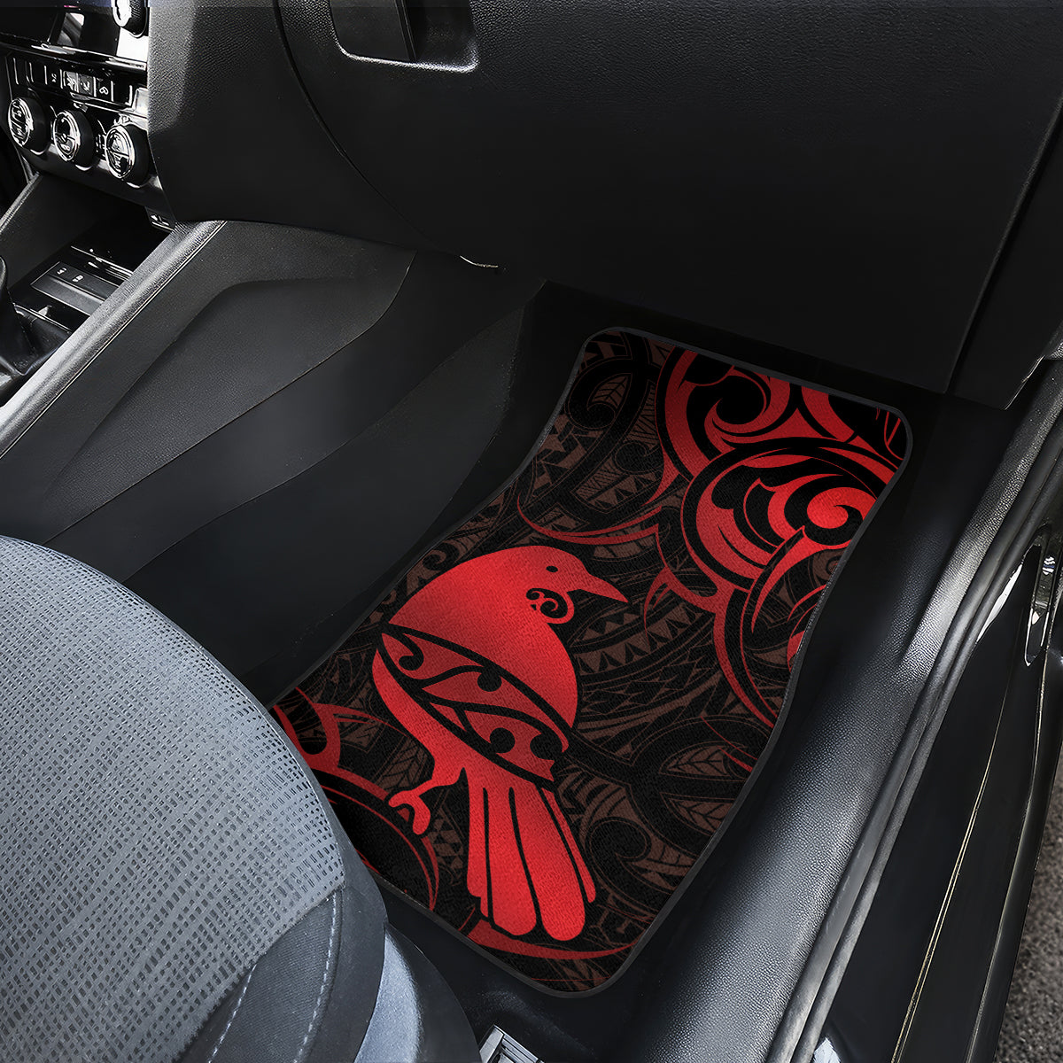 New Zealand Tui Bird Car Mats Aotearoa Maori Pattern - Red LT14 - Polynesian Pride