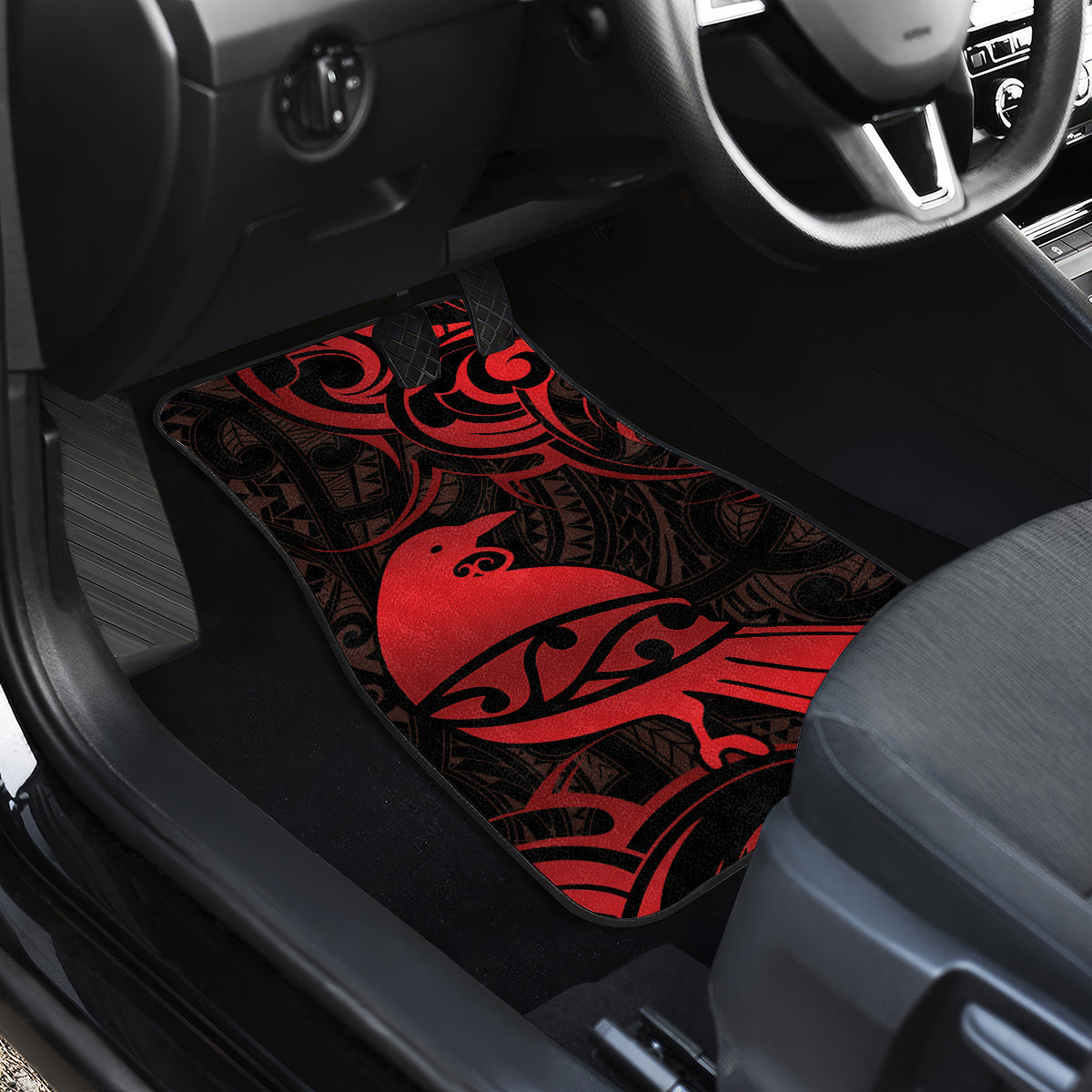 New Zealand Tui Bird Car Mats Aotearoa Maori Pattern - Red LT14 - Polynesian Pride