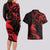 New Zealand Tui Bird Couples Matching Long Sleeve Bodycon Dress and Hawaiian Shirt Aotearoa Maori Pattern - Red