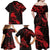 New Zealand Tui Bird Family Matching Off Shoulder Maxi Dress and Hawaiian Shirt Aotearoa Maori Pattern - Red