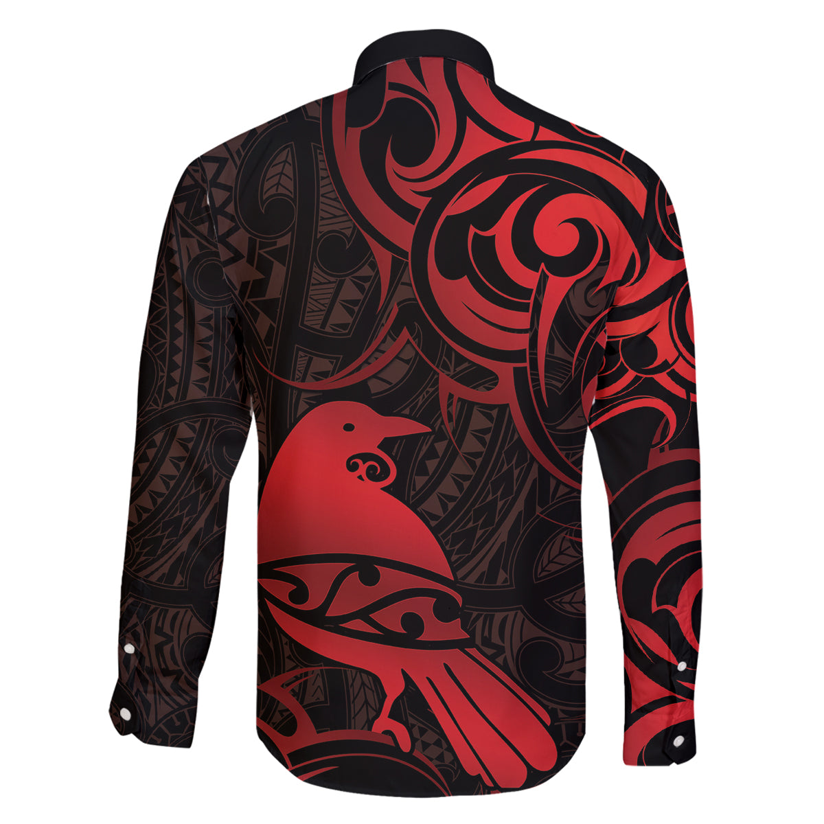 New Zealand Tui Bird Family Matching Off Shoulder Maxi Dress and Hawaiian Shirt Aotearoa Maori Pattern - Red