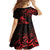New Zealand Tui Bird Family Matching Off Shoulder Short Dress and Hawaiian Shirt Aotearoa Maori Pattern - Red